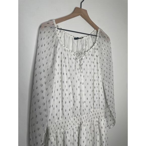 NWT Abercrombie & Fitch White Chiffon Peasant Dress XL Lace Up Long Sleeve - Picture 5 of 13
